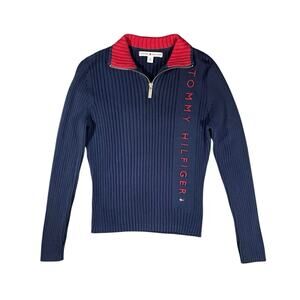 Y2K Tommy Hilfiger Ribbed Logo 1/2 Zip Sweater - M